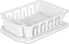 2 Piece Large Sink Dish Rack Drainer White Kitchen Counter Organizer