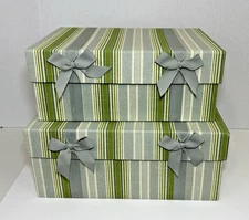 Striped Decorative Storage Boxes with Lids and Bows Set of 2 Cardboard Boxes