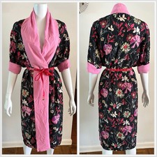 1930s Floral Boudoir Robe Dressing Gown Duster Jacket Slip Dress Coverup VTG