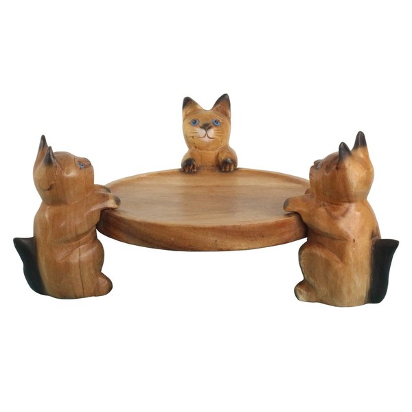 Tablett Teller Holztablett Holzteller Schale Obstschale Obstteller 3 Katzen-image