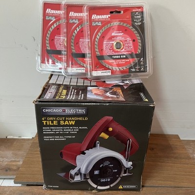 Chicago Electric 62296 4 Inch Handheld Tile Saw New Open Box Plus 3 Bauer Blades