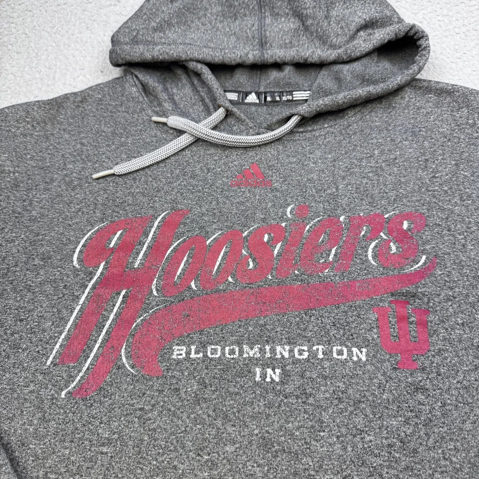 Indiana Hoosiers Hoodie Mens XL Gray NCAA Basketball Adidas Pullover Sweatshirt - Image 3 of 4