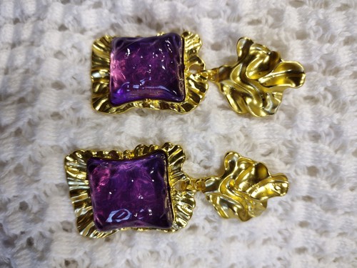 Square Medieval Amethyst Metal Lava Earrings for Women
