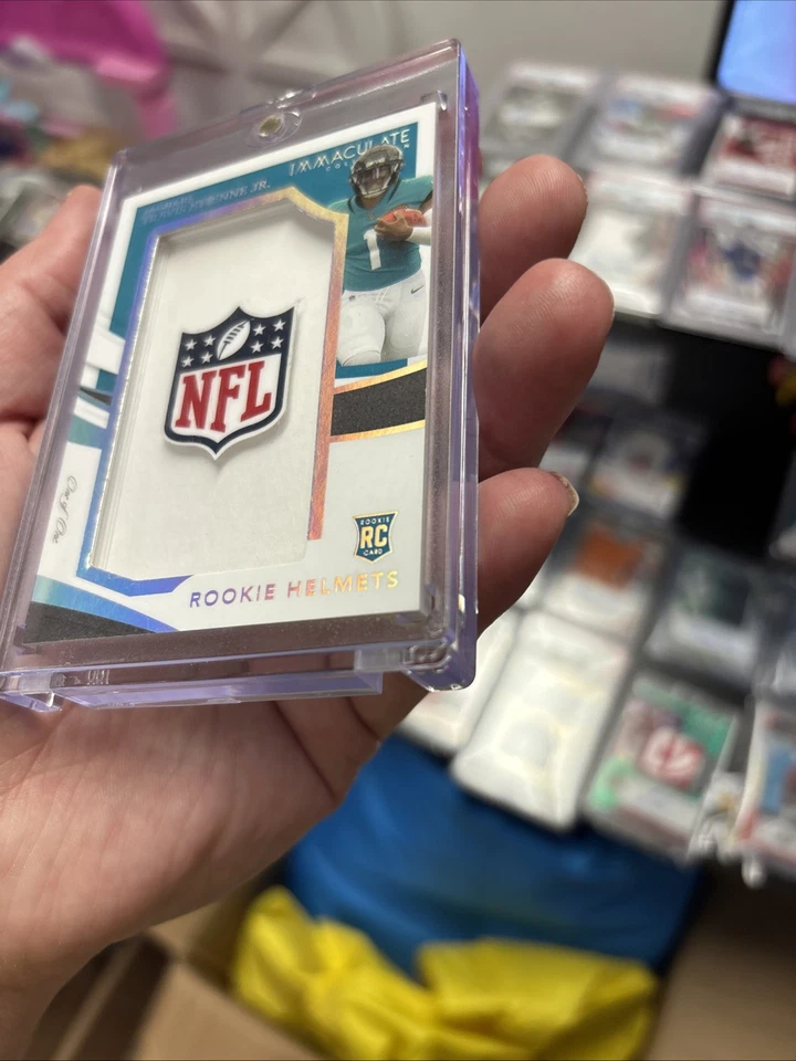 2021 Panini Immaculate Travis Etienne Jr. Rookie Helmets NFL Shield 1/1 RC - Image 2 of 4