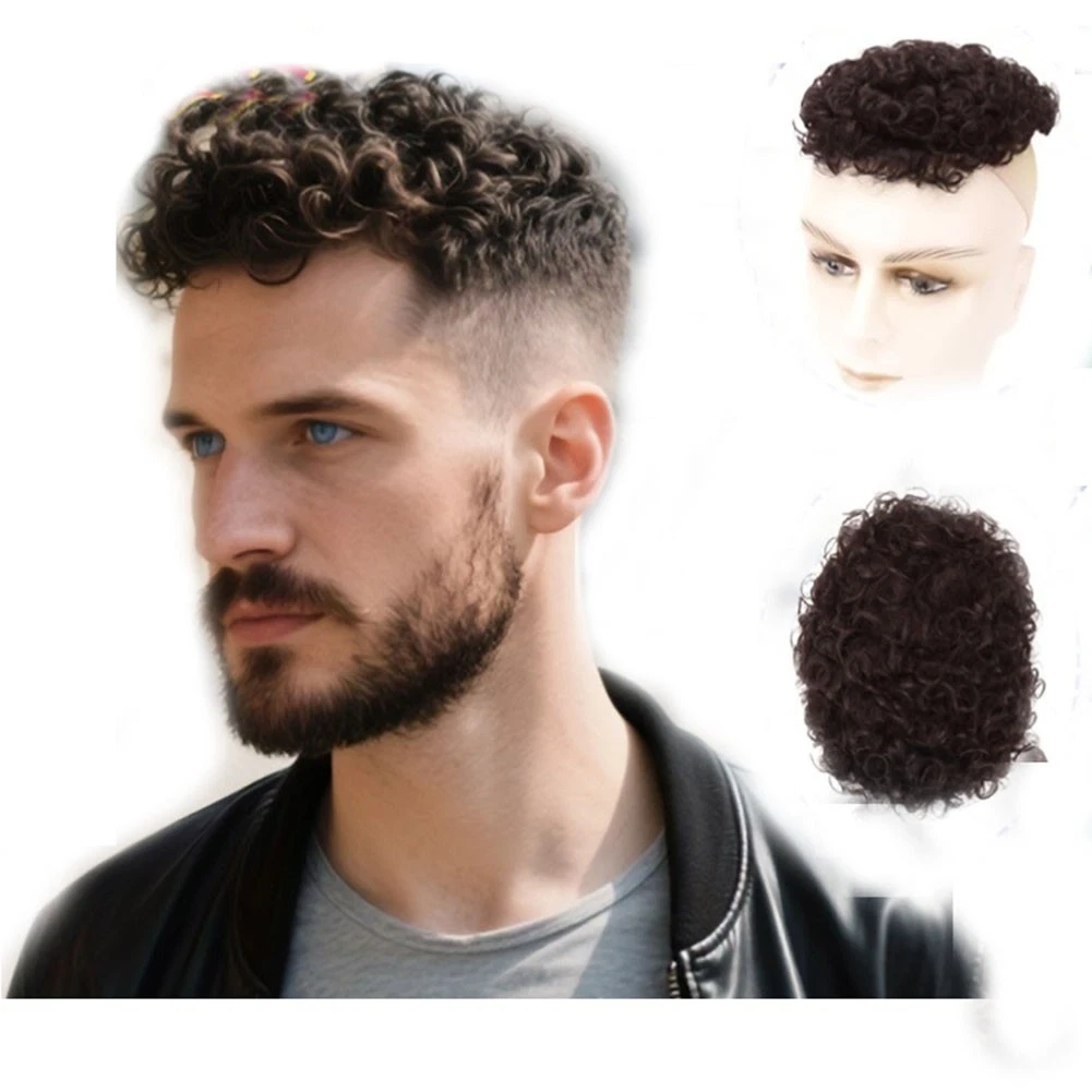 Short  Curly Hair Topper Human Hair Clip in Wiglet Hair Pieces Toupee For Men - Picture 1 of 15