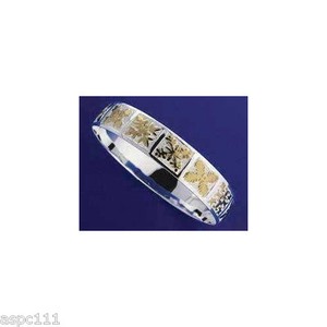 Authentic SILVER 925 HAWAIIAN BANGLE BRACELET QUILT YELLOW GOLD PLATED 18MM 2 TONE