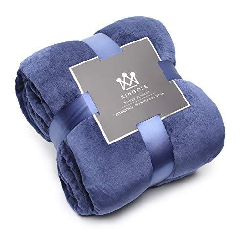 Kingole Flannel Fleece Microfiber Throw Blanket, Luxury Navy Queen Size |  eBay