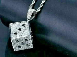 Authentic 1.75ct Cubic Zirconia Men's Dice Pendant 14K White Gold Plated 925 Silver