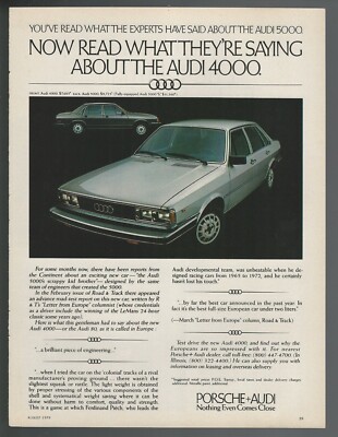 1980 AUDI 4000 advertisement, Audi sedan print ad, with Audi 5000