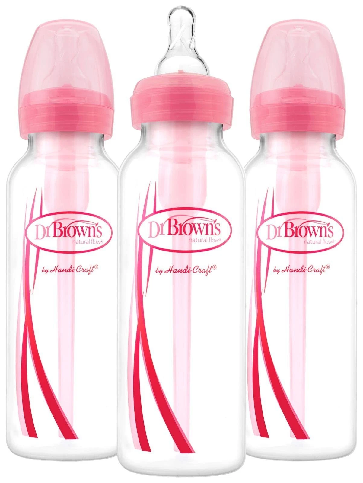 Dr Brown's Options Convertible Baby Bottle 3 Pack Pink BPA Free