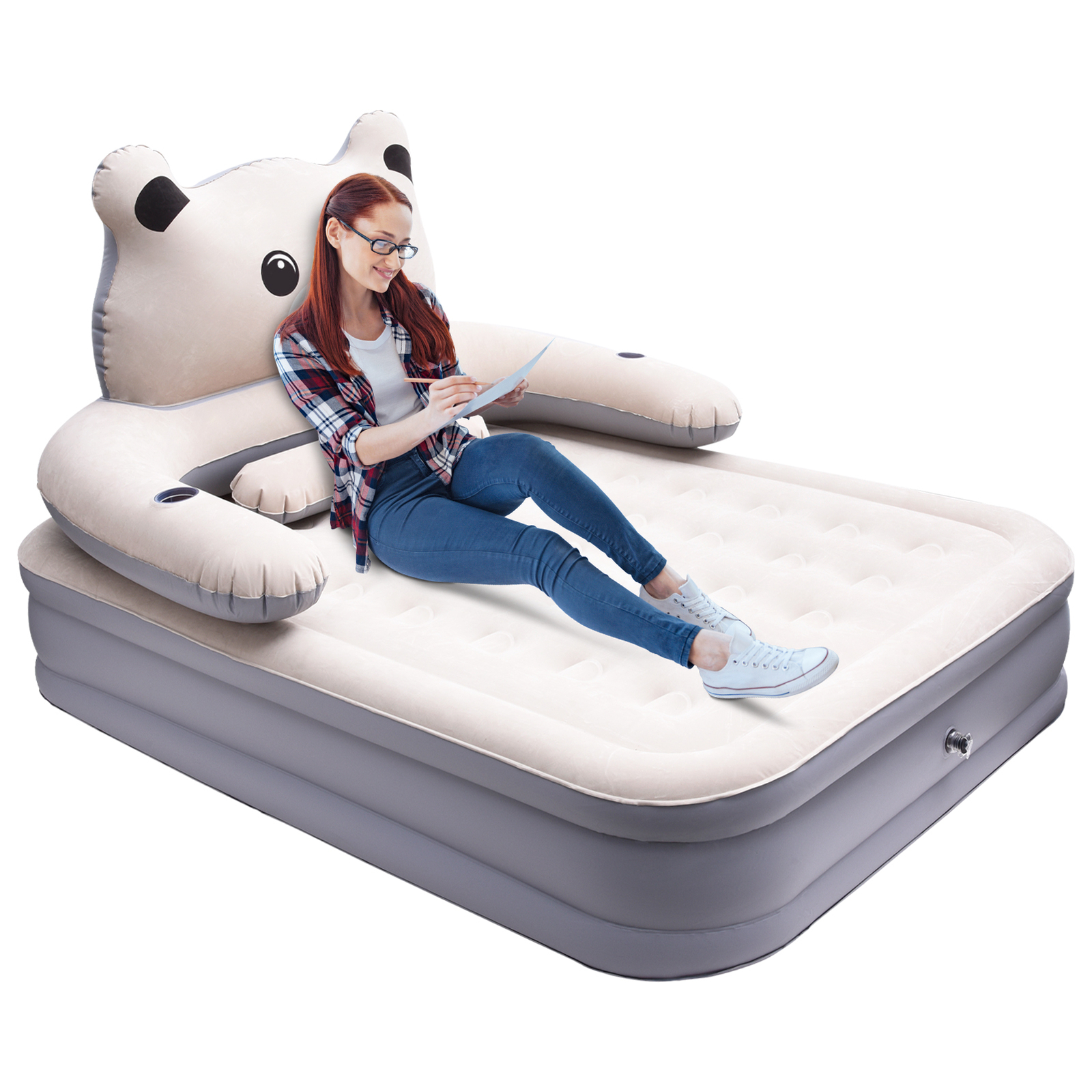 Flylapdo King Size Air Mattress With Headboard Camping Airbed W/Electric Pump