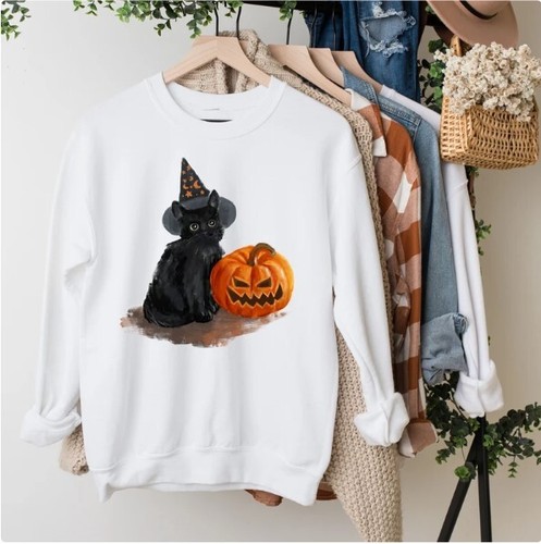 Black Cat on Pumpkin Sweatshirt, Black 