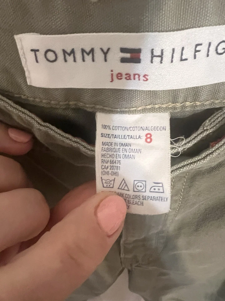 Tommy Hilfiger Pantalones de tiro medio de pierna recta de carpintero de algodón verde militar talla 8 Foto 3 de 4