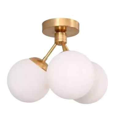 3 Globe Mid Century Brass Flush mount chandelier light Fixture premium lamp