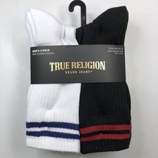 True Religion Half Cushion Crews Socks 8-Pair Shoes Size 8-12.5 Black and White