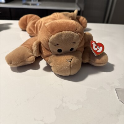 TY Pillow Pals Swinger Brown Monkey Plush Stuffed Toy Green Bow 15 Inch 1997