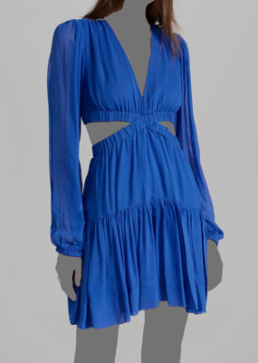 $650 A.L.C. Women Blue Izzy Silk Cutout Long Sleeve Mini Dress Size 8
