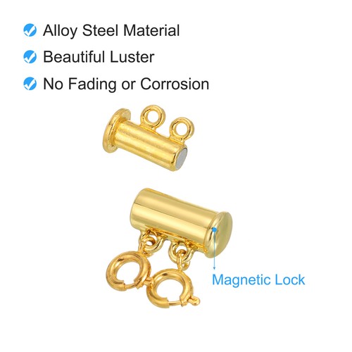 Layering Necklace Clasp 2 Strands Slide Magnetic Tube Lock Clasp, Gold - Picture 4 of 6