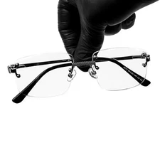 Men's Clear Lens Tint Silver Frame Vintage Retro Hip Hop Rimless Glasses 