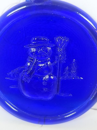 Art Glass Suncatcher Snowman Cobalt Blue Hand Blown Mold Hanging Ornament - Picture 2 of 6