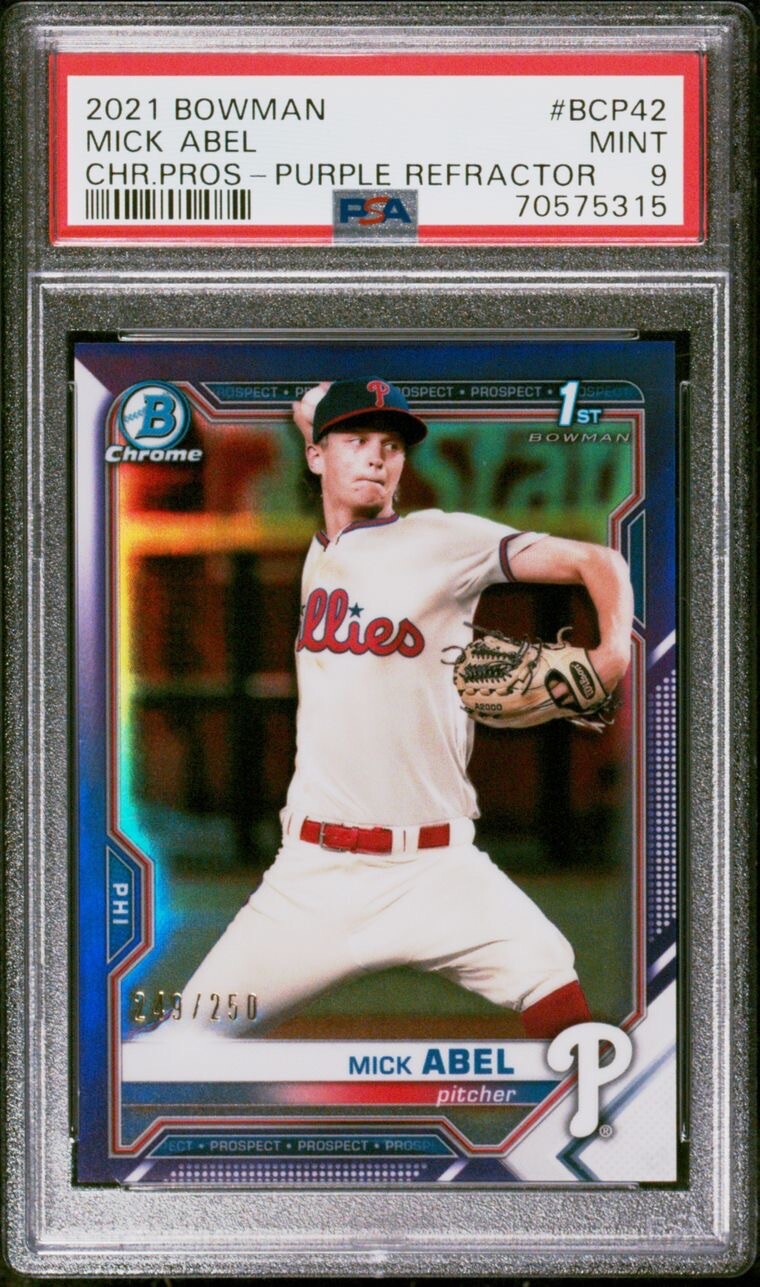 2021 Bowman Chrome Prospects Mick Abel 1st /250 Purple Refractor PSA 9 Pop 3