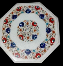 16" white marble table top dining coffee center inlay green malachite room decor