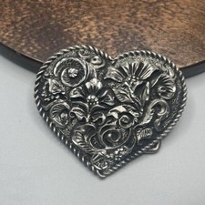 Vintage western cowgirl rodeo USA 90s pewter carved floral heart belt buckle