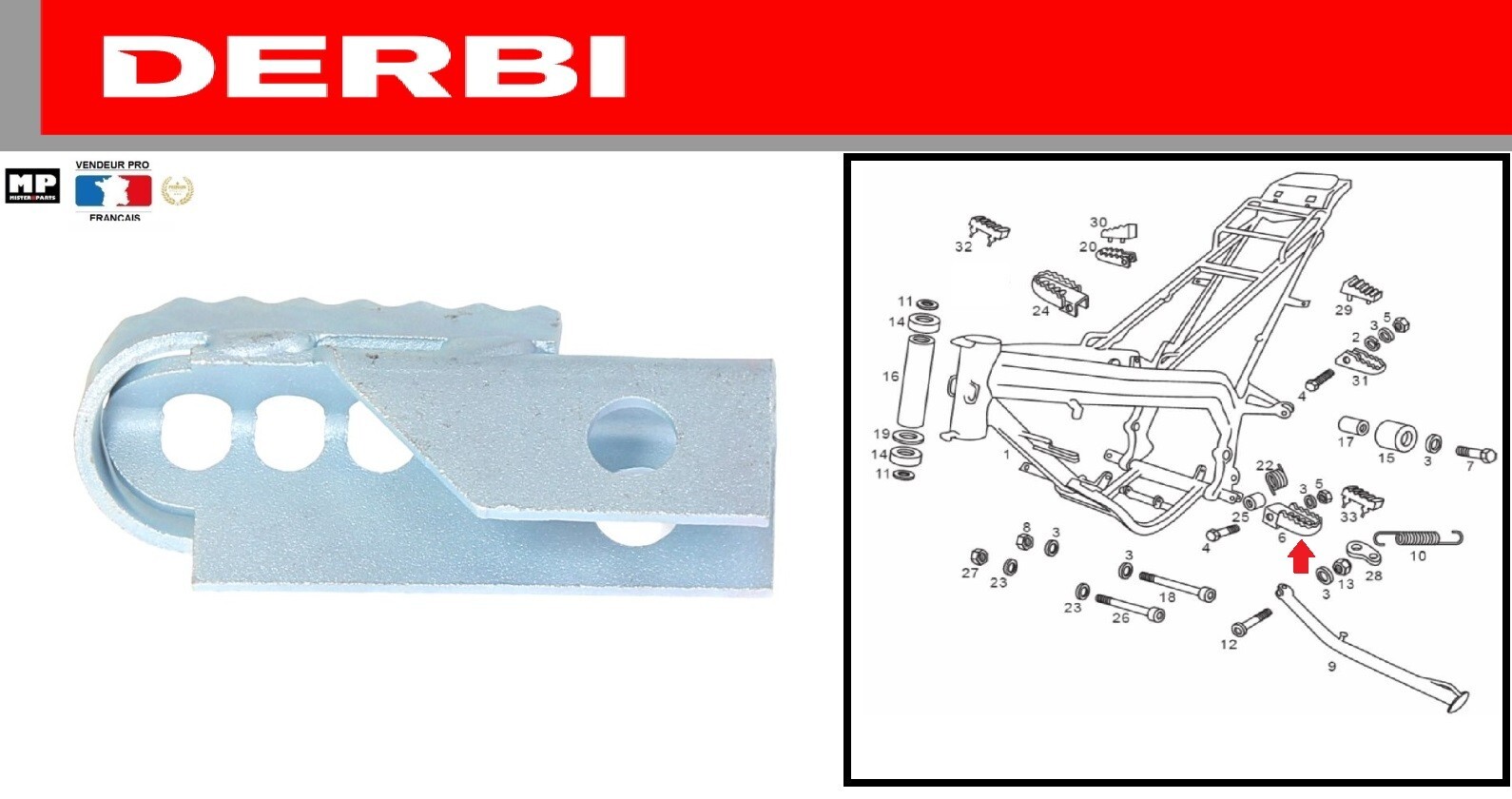 Repose pied pilote gauche en acier robuste pour Derbi Senda SM Xtreme 50 2T