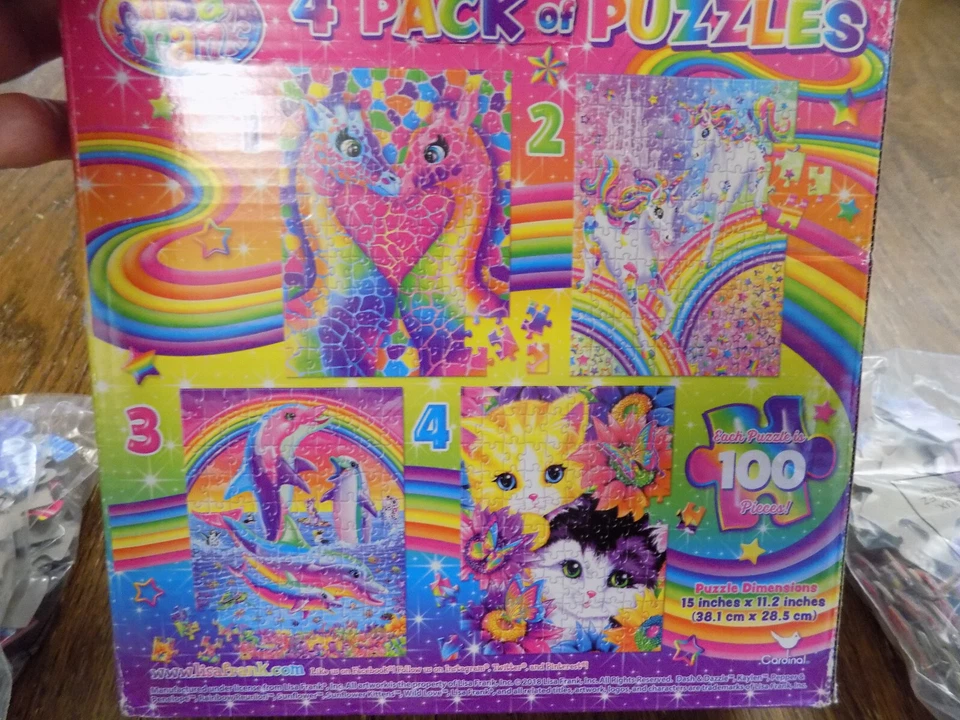 De colección Lisa Frank 4 paquetes PUZZLES 100 piezas nuevo bolso sellado delfín deslumbramiento gatitos unicornio Foto 2 de 4
