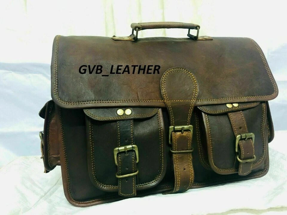 Borsa messenger per computer portatile vintage in vera pelle