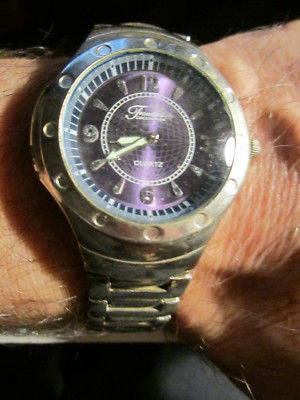 FONDINI COLLECTION WATCH SWISS PARTS PURPLE FACE HEAVY CASE FITS UP TO 9'' BBA-32