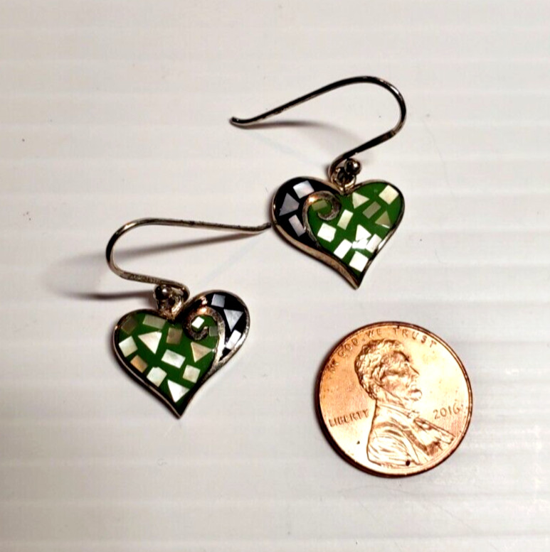 All Solid STERLING 925 SILVER Heart Earrings Gree… - image 3