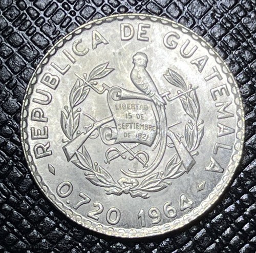 1964 GUATEMALA 25 CENTAVOS .720 SILVER COIN UNC