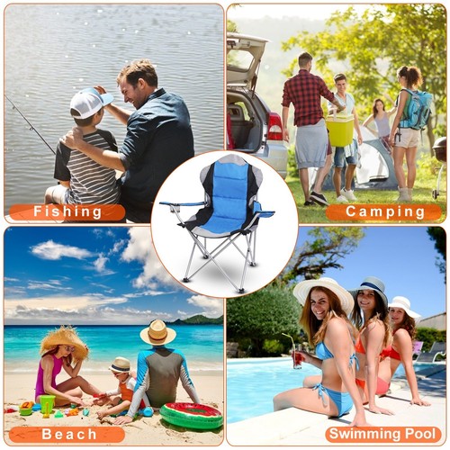 Foldable Camping Chair Heavy Duty Steel Outdoor Beach Chair w/ Cup Holder 330LBS - Picture 6 of 29