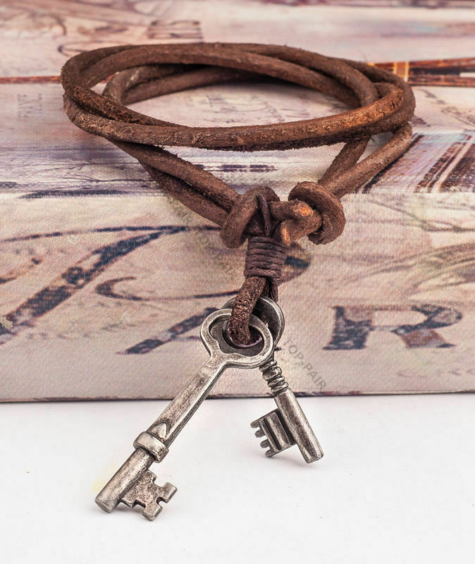 N277 Surfer Rock Keys Pendant Charm Leather Cords Long Necklace