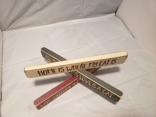 Home is Where My Cat is Engraved Wood Block Sign 12" Distressed Stackable - Picture 8 of 9