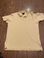 Eddie Bauer Polo Mens L Large Yellow Short Sleeve 1/4 Button Collared Shirt