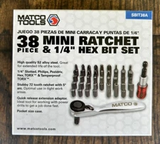 Matco 38 Mini Ratchet Quick Release Extension Bar and Bit Set NEW SBIT38A