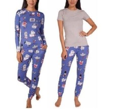 Munki Ladies 3 piece Pajama Set pants shirt XL Blue Grey PJ's Womens