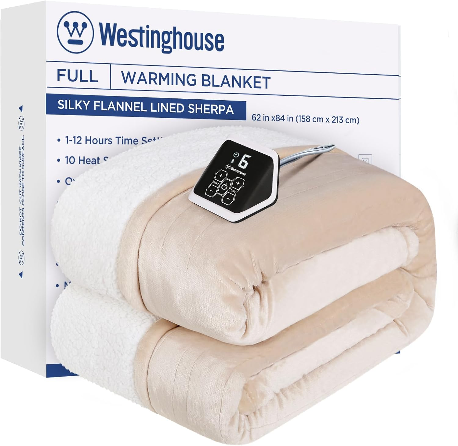 Soft Flannel Sherpa Electric Heated Blanket Twin Size with 10 Heat Settings
