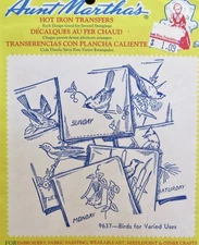 Aunt Martha's 9637 Assorted Birds DOW Dish Towels Embroidery Transfer Pattern UC