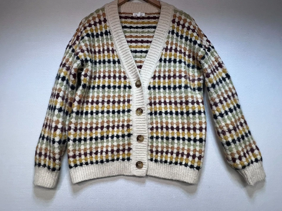 Cárdigan tejido de mezcla de lana Boyfriend para mujer talla L estampado de múltiples diamantes Foto 3 de 4