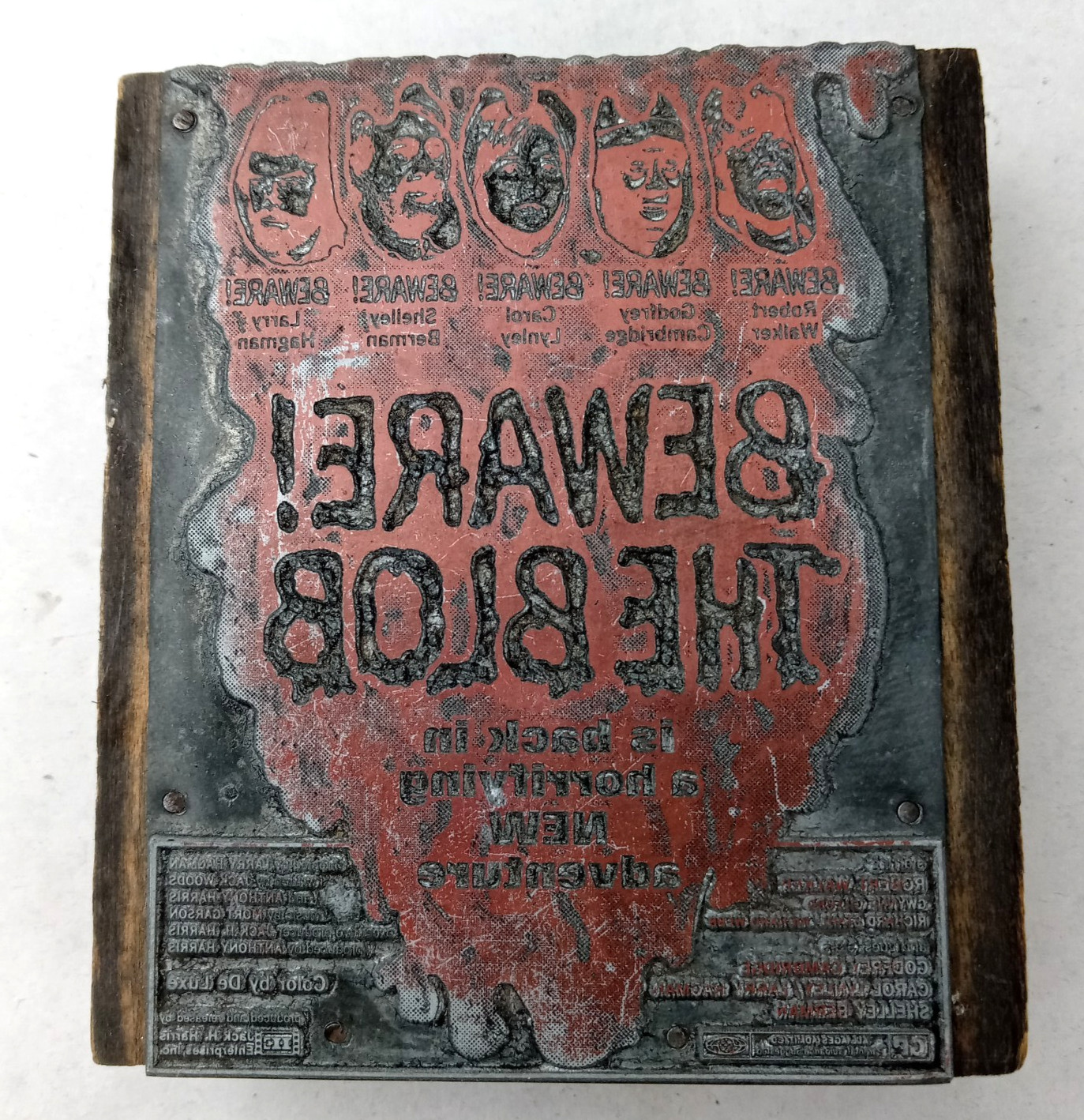 Vintage 1972 Beware The Blob Movie Letterpress Printing Block Son of Blob Cut