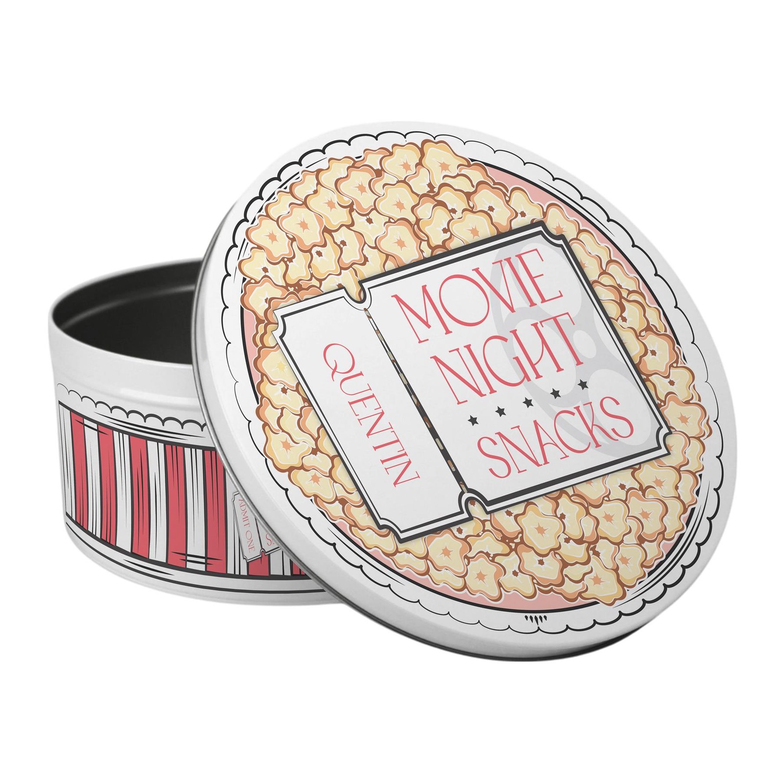 Personalised Movie Snacks Tin - Retro Cinema Popcorn Gifts Large Round Container