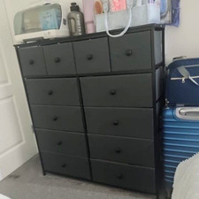 Grey Metal Freestanding Chest of Drawers 11 Drawers Wood Knob Handles 100cm