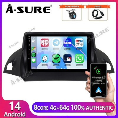 DAB+ Android 14 4+64G Autoradio CarPlay GPS Für C-Max Ford Kuga 2012-2018 Escape