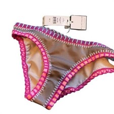 NWT Pilyq Platinum Sandstone M Crochet Trim Scoop Bikini Swim Bottom 102978