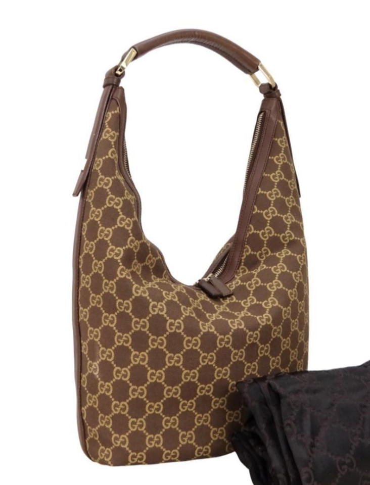 GUCCI GG Canvas Hobo Shoulder Bag Brown Leather 001 4288 Vintage