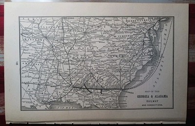 ~1898 Train Route Map GEORGIA & ALABAMA RAILWAY Steamship Port Railroad Depots 