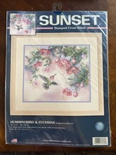 Sunset Hummingbird  Fuchsias Stamped Cross Stitch Kit 12" x 14" New 13139